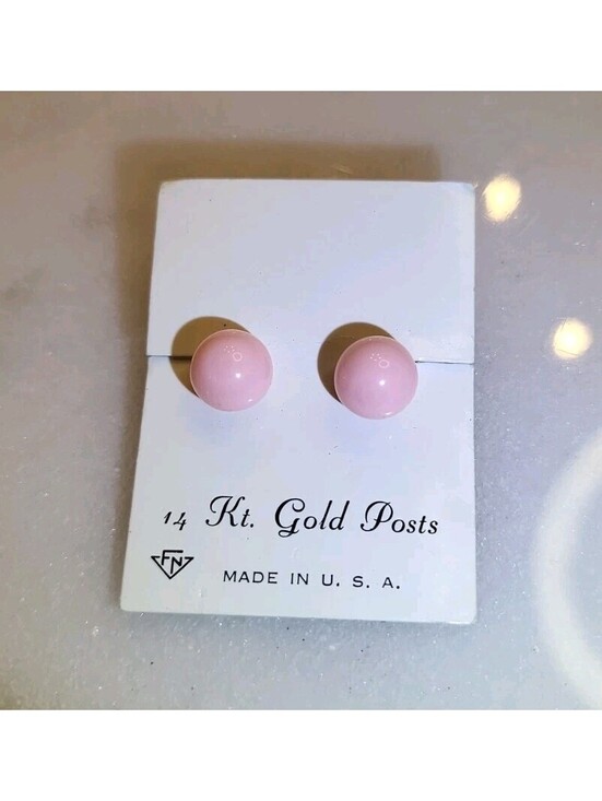 Jewelry - Rare Vintage 1950s Glossy Pink Ball Stud Earrings With 14k Gold Post NOS 9mm R55